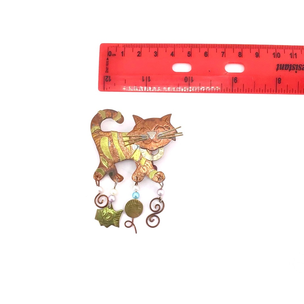 Artisan Modernist Metal Cat Pin Brooch - Picture 3 of 5